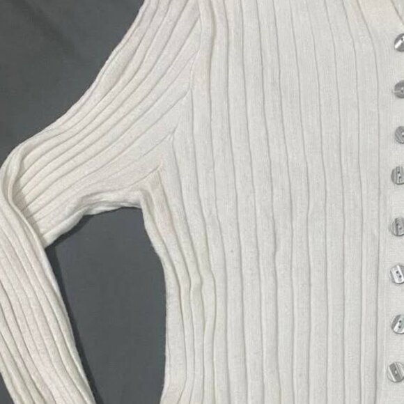 White Ribbed Button Top - Picture 3 of 4